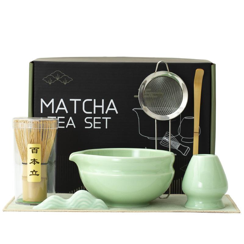 7-piece Set  Ceramic Japanese Matcha Tea Set Food Grade With Strainer Spoon Match Bowl Safe Reusable Matcha Whisk Set