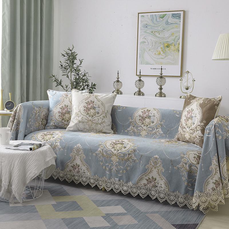 Žinylkové potahy na pohovku s krajkou, luxusní ručník, evropský styl, kompletní potah na pohovku, prachotěsný potah, 1ks