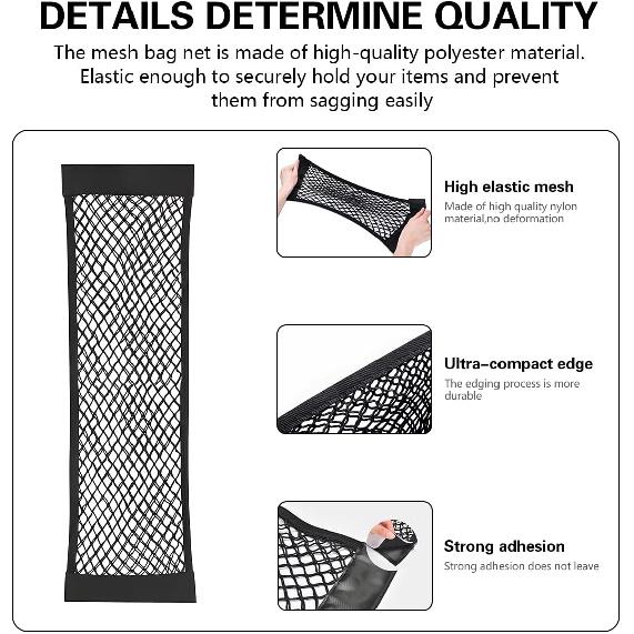 Mandark 2PCS Mesh Cargo Net For Car Trunk Storage, Elastic Vehicle Wall Sticker Organizer Net, 9.8 * 7.8 Inch Adjustable Auto Interior Storage Pouch