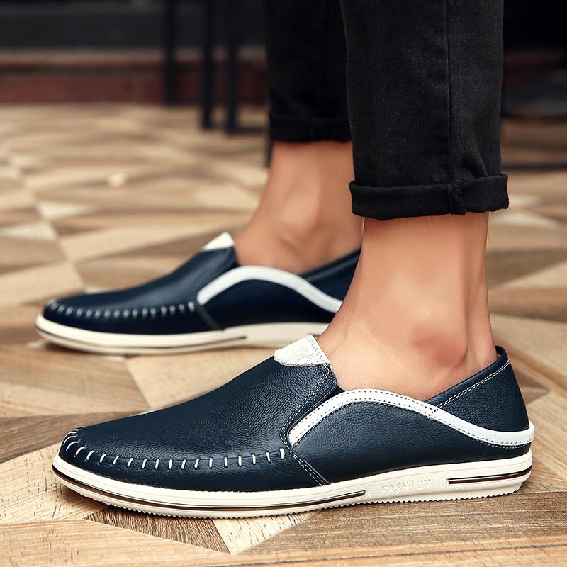Casual Zapatos Para Hombres Genuine Leather Male White Handcrafted Mens Loafers Breathable New Model Shoes Sapato Social Mascul