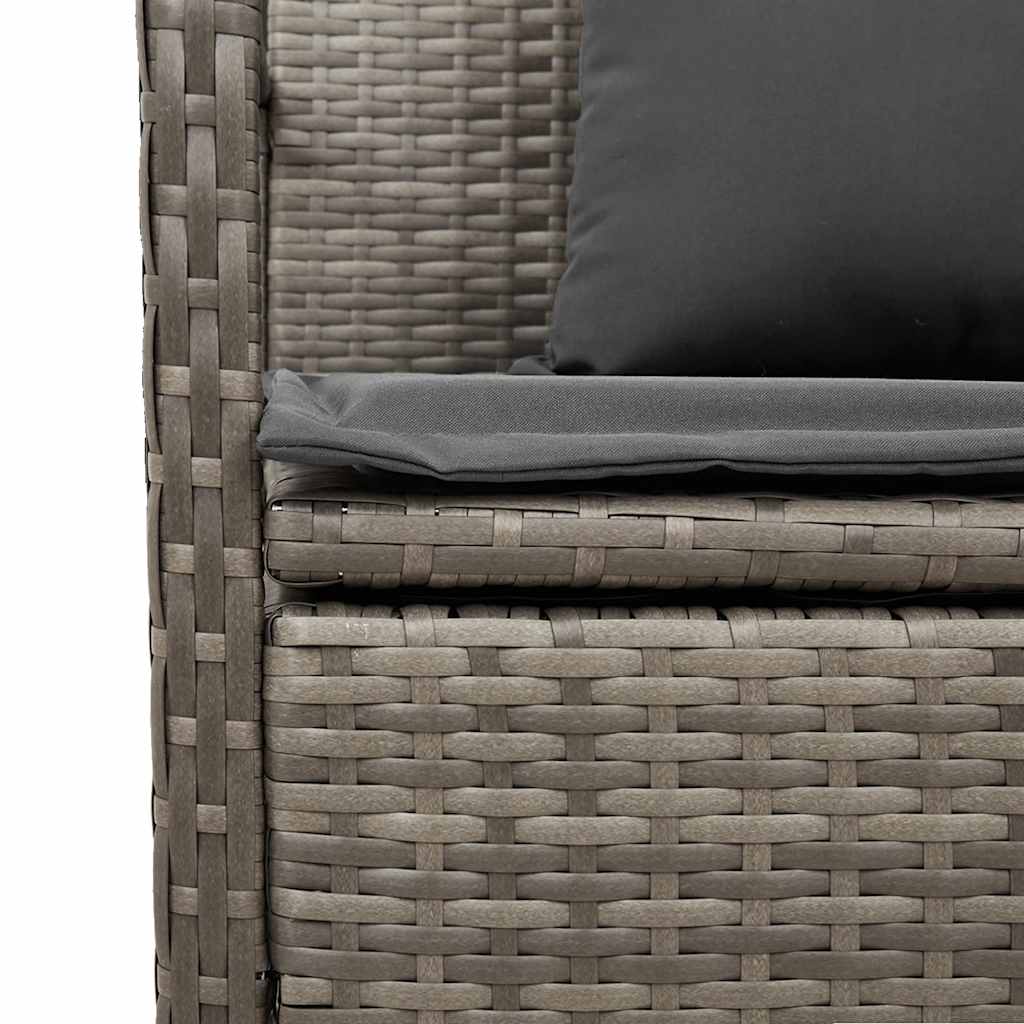 Garden Bench with Storage Space and Cushions Grey Poly Rattan