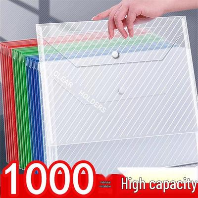 Pasta de Arquivo Transparente com Botão de Pressão de Grande Capacidade com Etiqueta para Estudantes