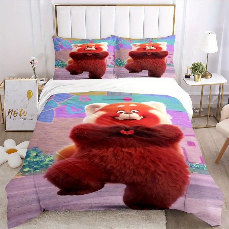 3pcs Happy Red Panda Turning Red Bedding Set, Includes 1 Quilt Cover and 2 Pillowcases, Comfortable Bedding with Stylish Design for Bedroom,