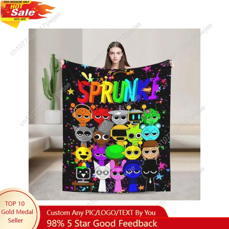 Creative Homewares Unisex Sprunki Fleece Blanket, Game Theme Colorful Ultra-Soft Polyester Fiber Throw Blankets Gifts For Custom Blankets