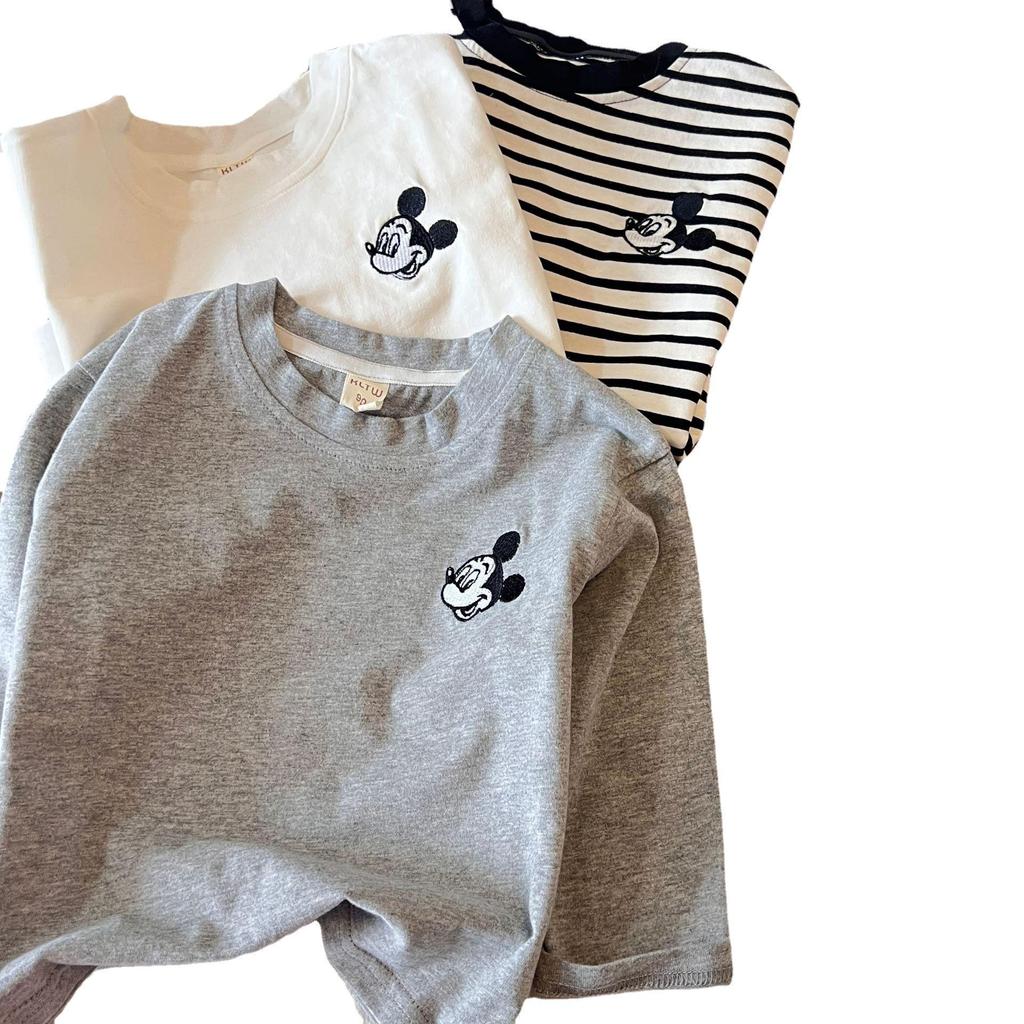 Toddler Striped Cartoon T-shirt: Spring/Autumn 2024 Collection, Round Neck Top for Kids