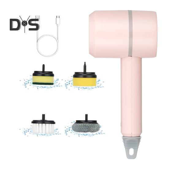 

Электрическая щетка для чистки с высокоскоростным двигателем, вращающаяся на 360 градусов, многофункциональная щетка для чистки поверхностей с 4 сменными головками розовый
