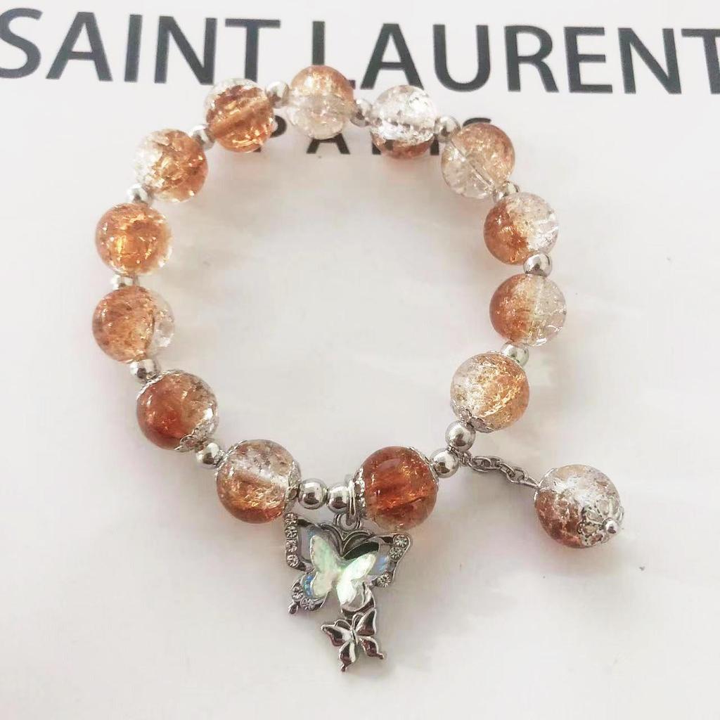 New Women's Mori Style Butterfly Glass Bracelet with Colorful Crackle Beads