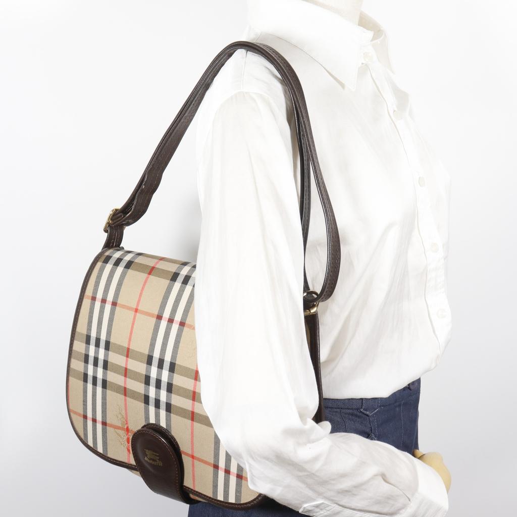 BURBERRY Nova Check Shoulder Bag beige canvas/leather Women Used