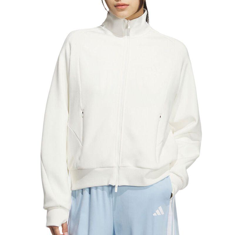 Adidas Sports Casual Solid Color Long Sleeve Stand Collar Jacket Women Jacket White KF2541