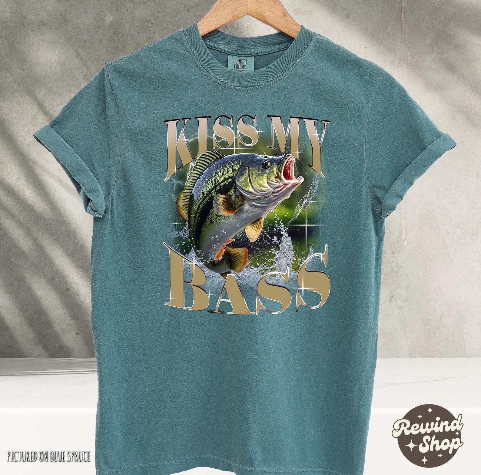 Kiss My Bass Fish Tshirt, Vintage 90s Style Shirt, Retro Bass Shirt, Fisher Shirt, Fishing Men Gift, Funny Retro Shirt, Comfort Colors 3XL