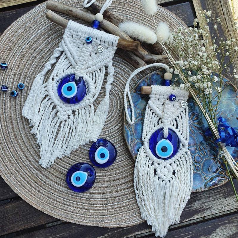 Children's Room Decoration with Blue Eyes Pure Handmade Cotton Thread Woven Tapestry Hanging Pieces INS Style Wall Hanging