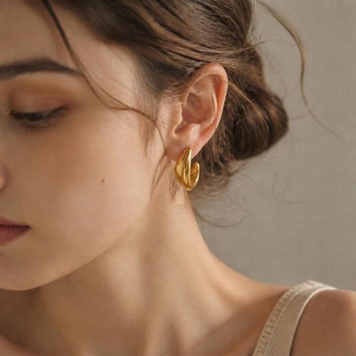 Geometric C Shaped Stainless Steel Earrings With Pvd Gold Finish For Women Summer Trend