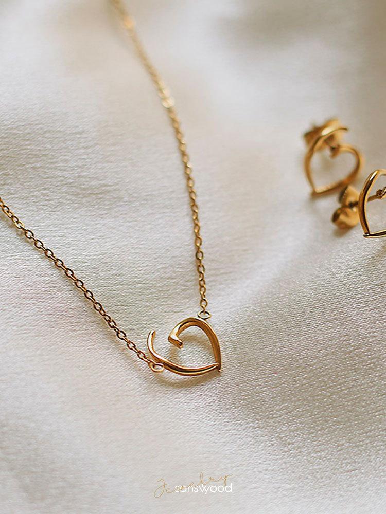 18K Gold-Plated S925 Sterling Silver Heart Pendant Necklace for Women - Elegant Japanese Korean Style 18K Gold