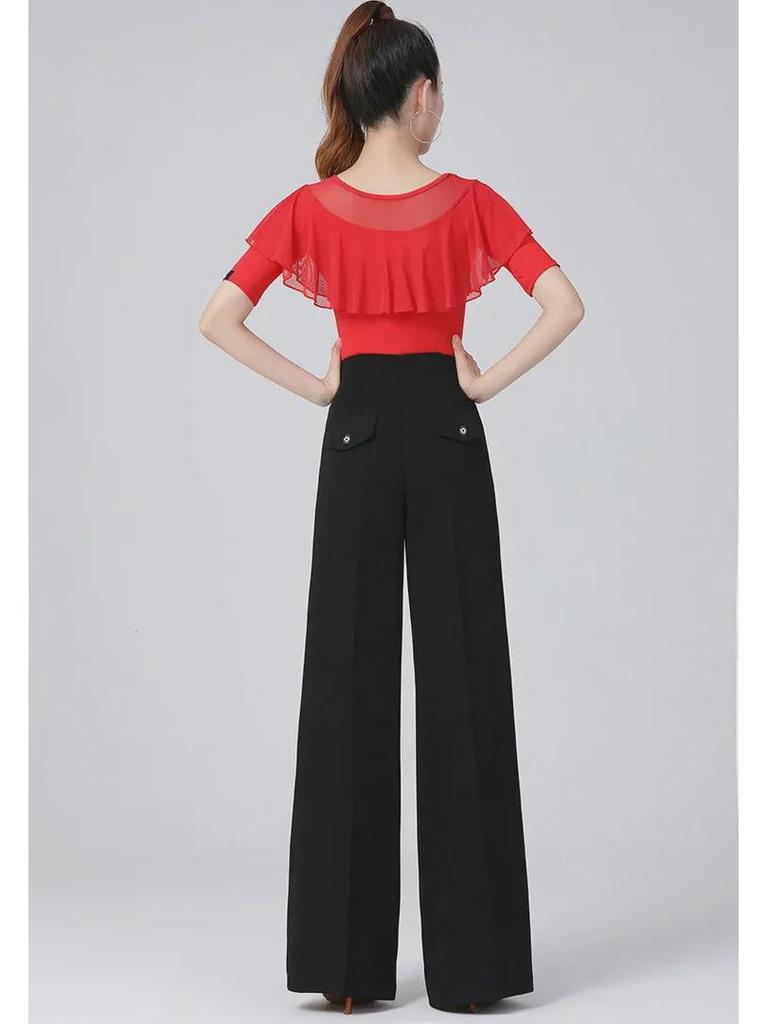 Women's Modern Wide-Leg Latin Dance Pants - High Waist Ballroom & Jitterbug Trousers.