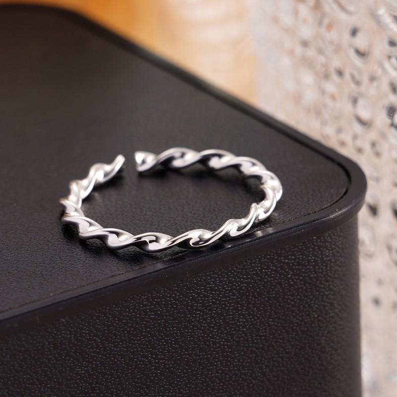 Adjustable Open Ring With Spiral Twisted Design Cubic Zirconia Stone Gold White Finish Fashion Minimalist Silver Flower