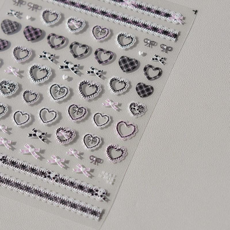 1/3Pcs Bow Lace Nail Stickers With Sweet Hearts Self Adhesive Nail Art Stickers Decals Japanese Winter Knit Lace Decoration