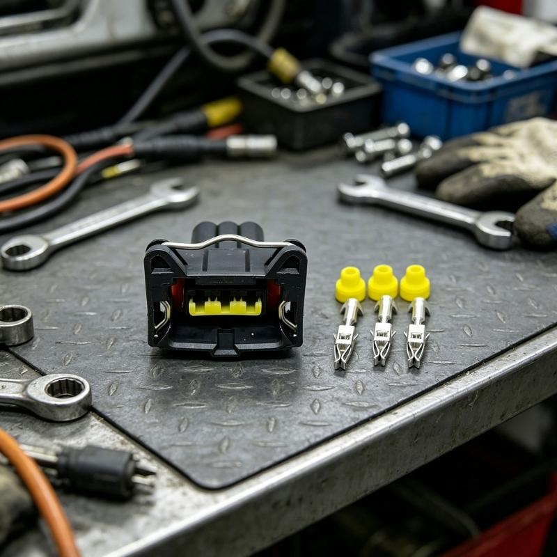 Automotive Electrical Plug Set 3 Pin Design with 3 Terminals and 3 Rubber Grommets for Vehicle Wiring Service Tasks