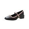 Square Toe High Heels Butterfly-knot Buckle Strap Ladies Shoes Mary Janes Block Heel Women Pumps Party Wedding Shoe