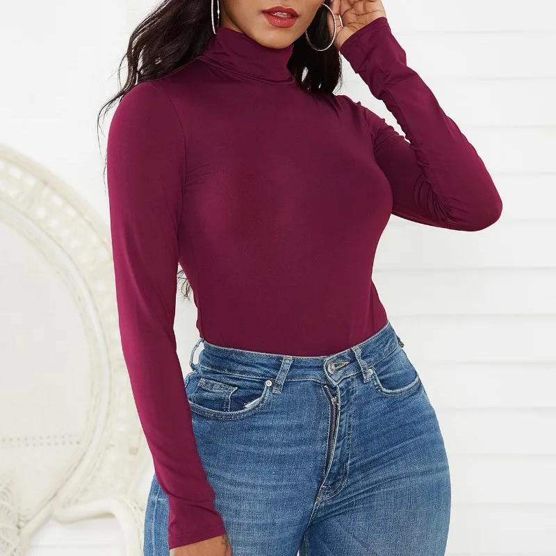 Slim Fits Solid Color Skinny Jumpsuit Women Turtleneck Sexy Women Long Sleeve Playsuits Rompers Bodysuit Clothing 30534