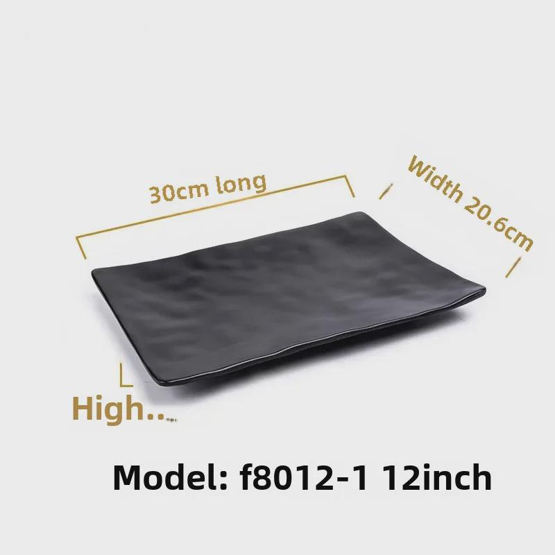 Melamine Black Tableware: Imitation Porcelain Plate for Cold Dishes, BBQ, Hot Pot, and Commercial Use.