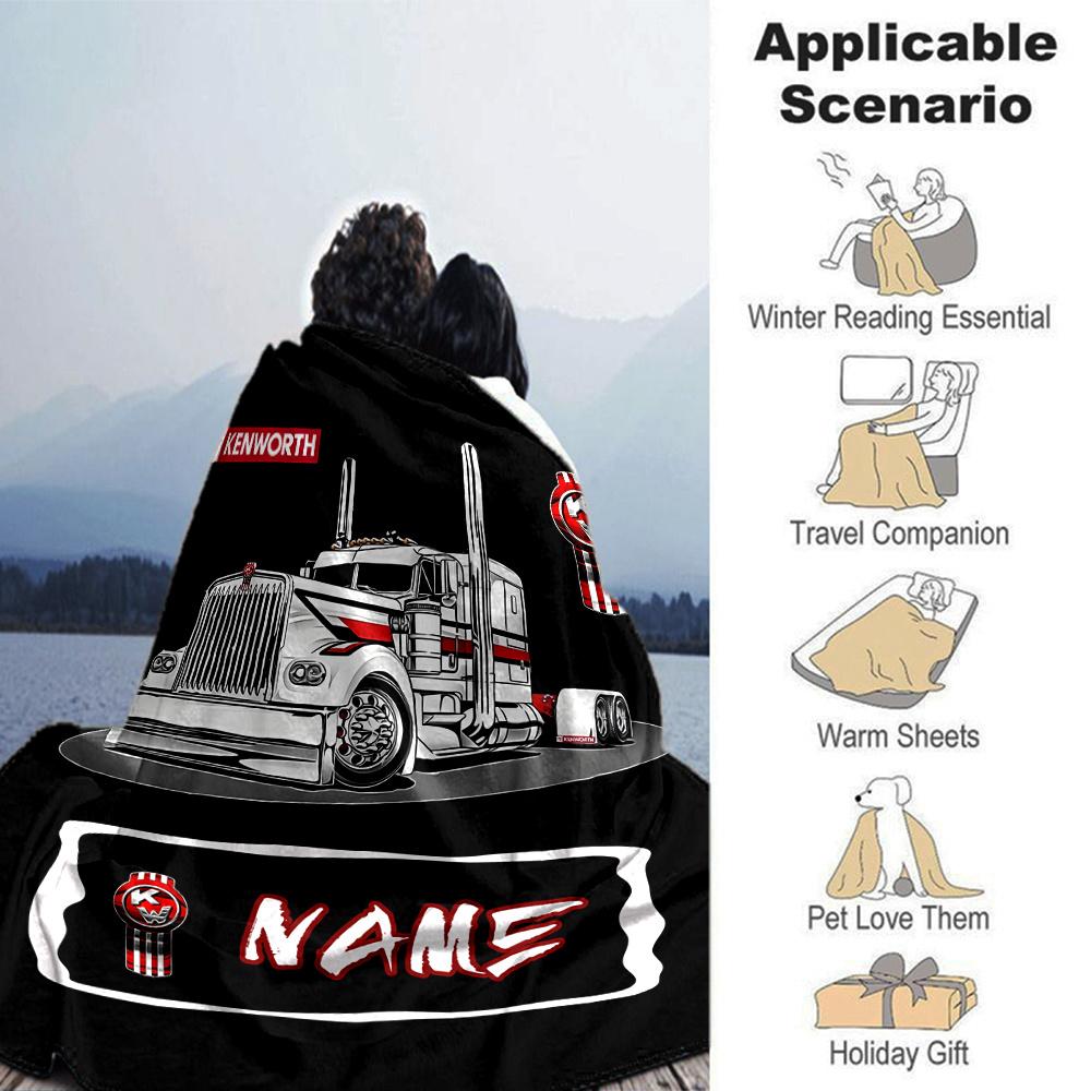 Kenworth Truck Design With Bold Red And White Accents Customize Your Name Cartoon Movie Pattern Blanket Chair Office Sofa Bed Camping Soft And Warm
