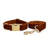 Chocolate Corduroy Dog Collar and Leash Set for Outdoor Use