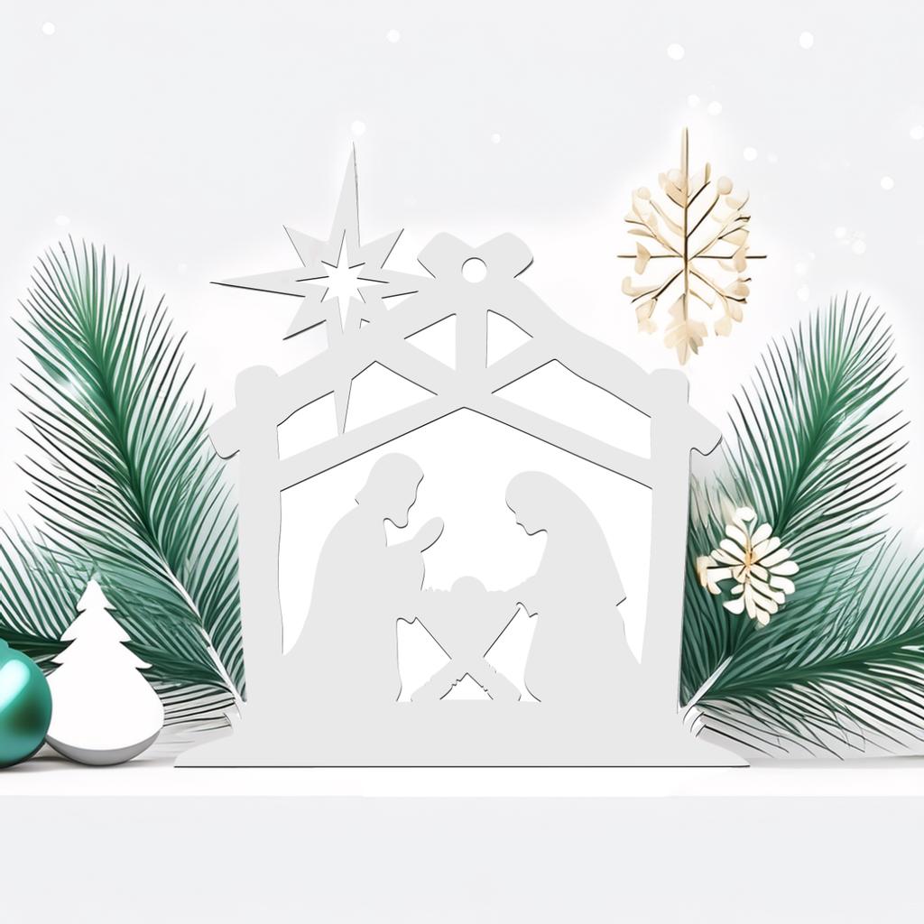 White MDF Christmas Tree Ornament, Nativity Scene, Wooden Decorations for Painting