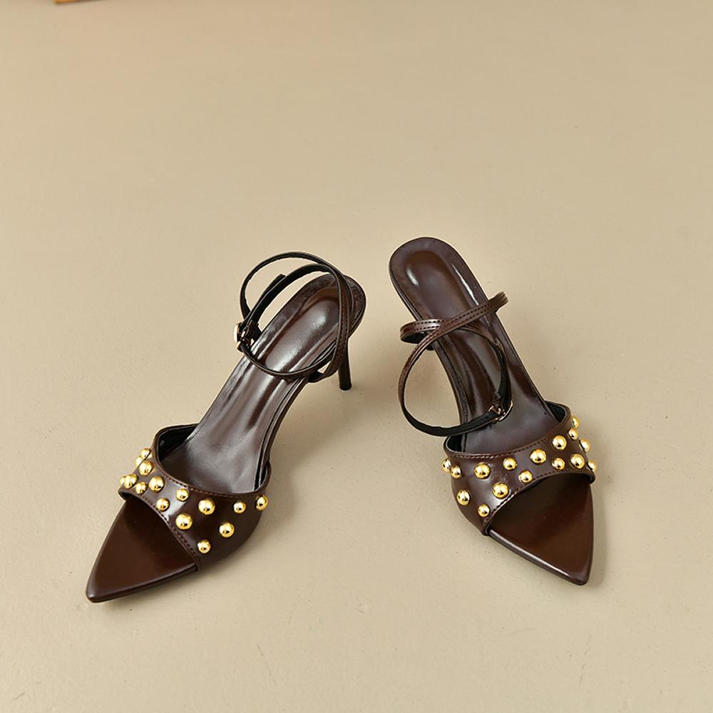 Ladies New Summer Fashion Dress Buckle Sexy Open Toe Stiletto Slippers Elegant Party Designer Casual Ladies Sandals Plus Size 42