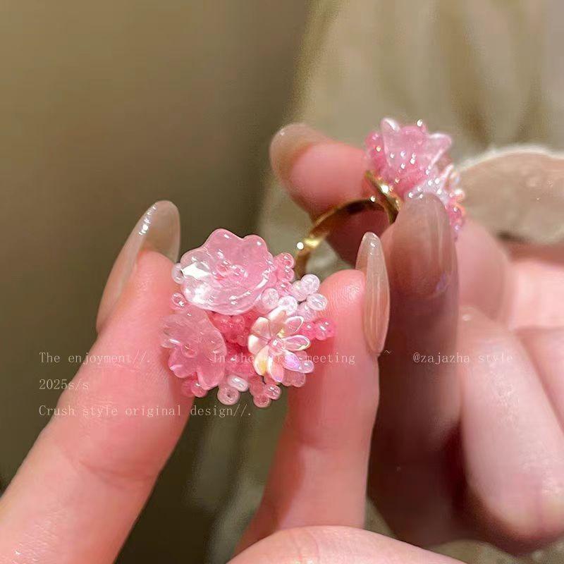 Ball Flower Ring - Women's Style - Sweet and Cute - Beach Theme - Unique Personality - Fresh and Vibrant - Beaded Finger Ring