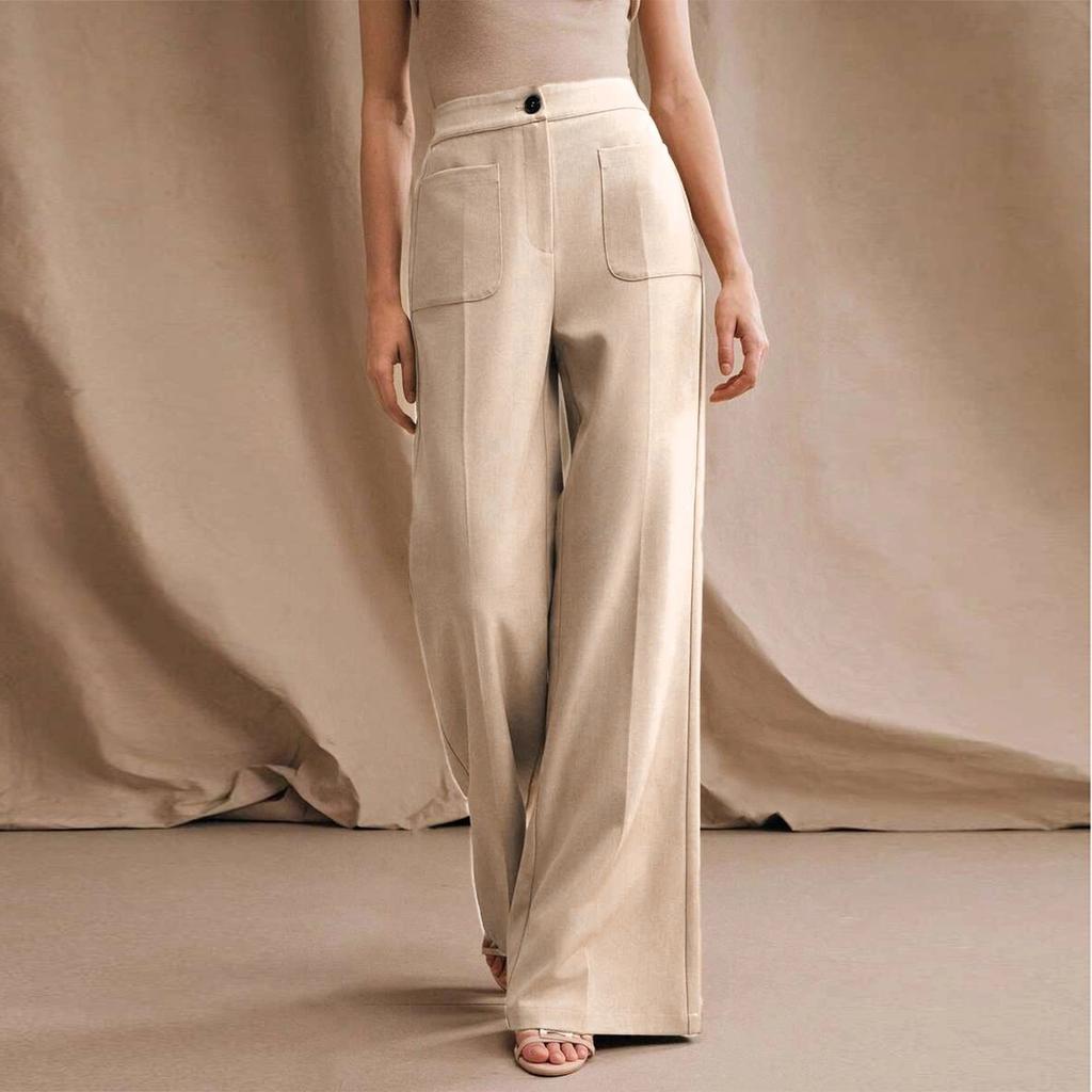 High Waist Wide Leg Pants for Women Casual Loose Fit Trousers with Front Pockets Office Style