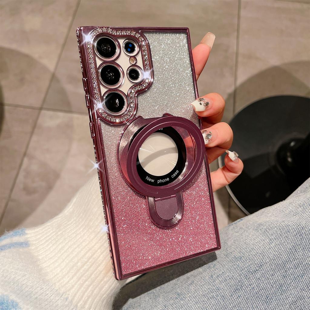 Samsung S24ultra Rhinestone Phone Case A05s Flash Powder Gradient S23 Electroplating A73 Magnetic Bracket A13