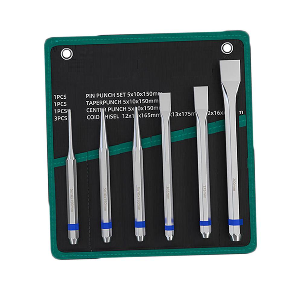Heavy Duty 6PCS Flat Roll Pin Punch Tool Set Alloy Steel Chisel Cone Punch for Precision Industrial Repair Tasks