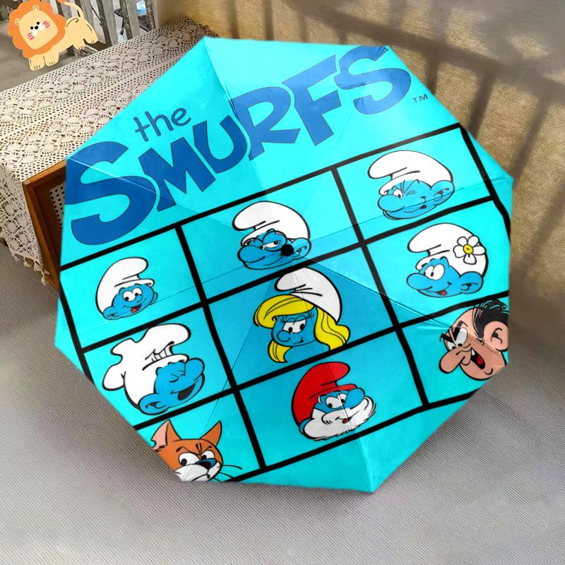 Smurfs Forest Folding Umbrella Travel Suitable For All Seasons Travel Umbrella Light Three Folds