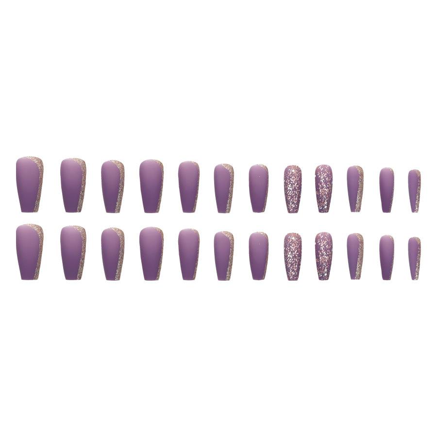 24 Pieces Scrub texture grape purple temperament Muse medium and long nail art piece advanced flash ballet nail wear nail