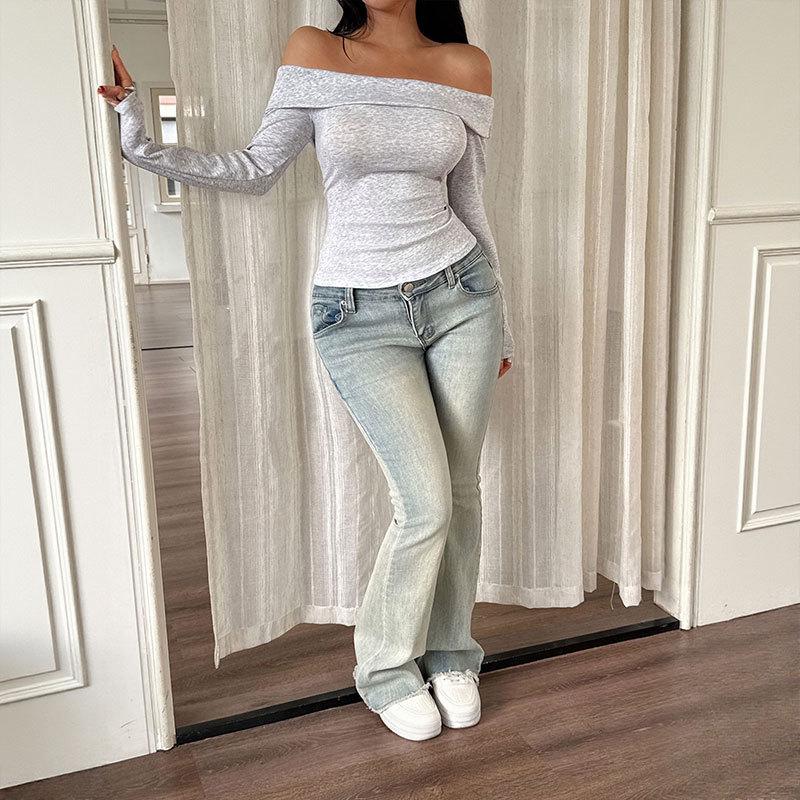 New Slimming and Hot Girl One-shoulder T-shirt Top for Women In Autumn and Winter