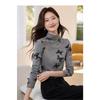 Versatile and Trendy Turtleneck Butterfly Stylish Printed Knitted T-shirt Plus Velvet Bottoming Shirt