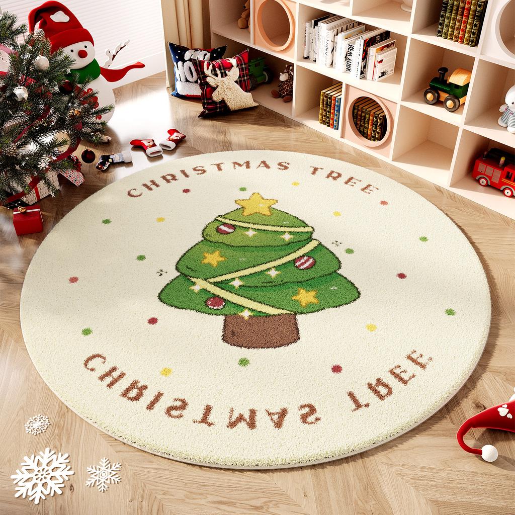 Christmas Bedroom Decor Red Carpet Round Carpets for Living Room Thick Plush Cloakroom Washable Floor Mat Home Fluffy Soft Rug