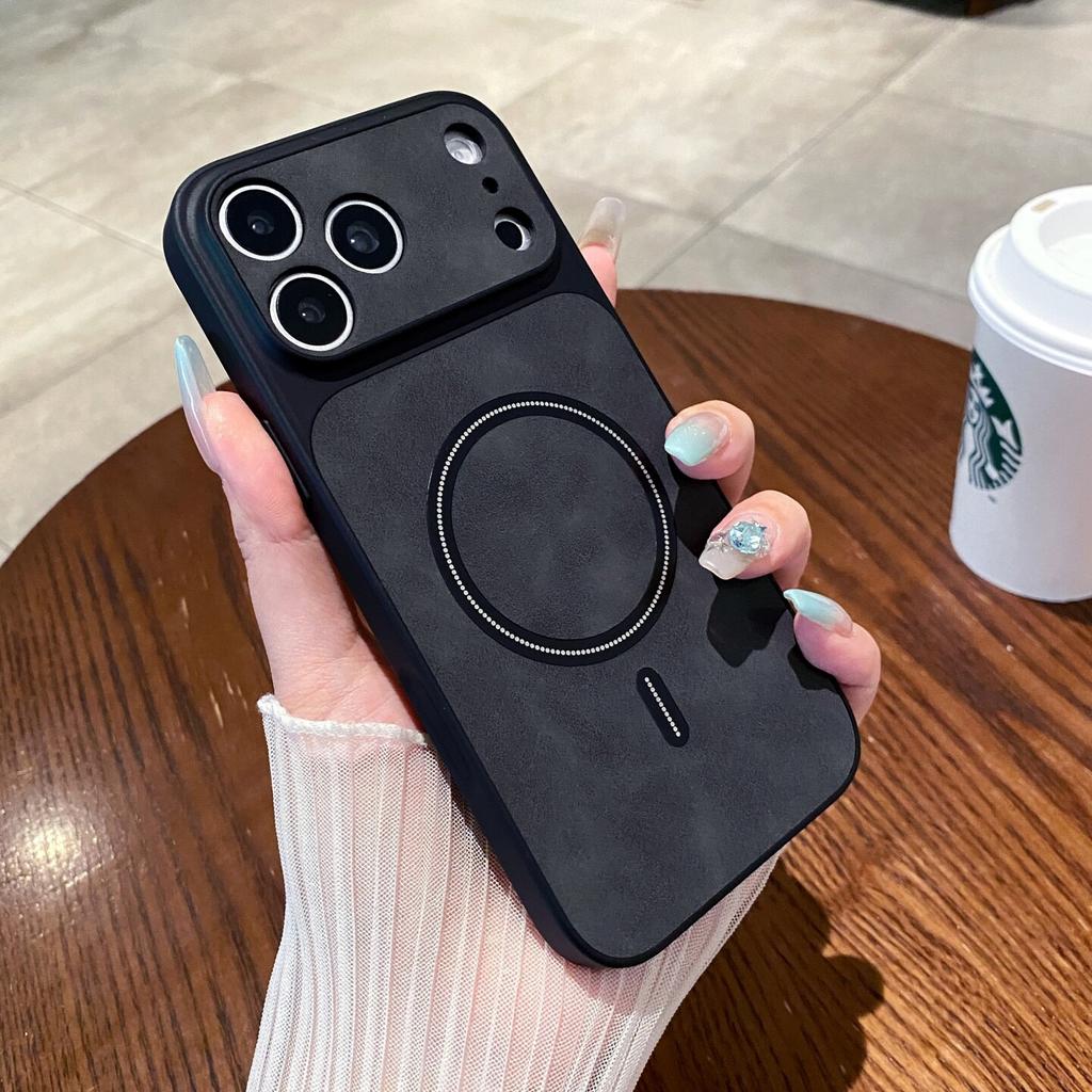 Luxury Business PU Leather Phone Case For iPhone 17 Pro Max 16 15 14 13 Pro for Magsafe Large Lens Shockproof Protect Back Cover