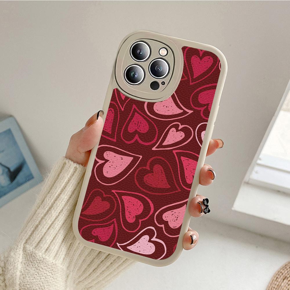 Dla Iphone14 Słodkie Etui na Telefon z Sercem Miłości dla Iphone 14 13 11 12 Pro MAX 13 12 MiNi 7 8 14 plus X XS XR Ochronne Pokrowce ze Skóry Jagnięcej