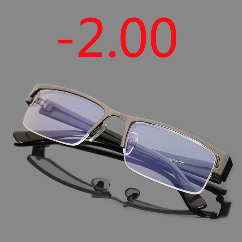 Metal Stainless Myopia Eyeglasses Computer Men Eyeglasses Half Frame Spectacles Anti Blue Ray Eyeglass -1.0 -1.5 -2.0 to -5.0 -6.0