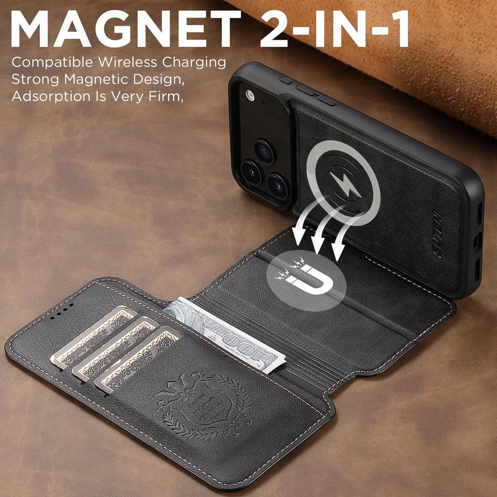 iPhone 17 Pro Max Flip Case with Card Slot, Magnetic Snap, Wireless Charging, Stand Function, and Leather Finish