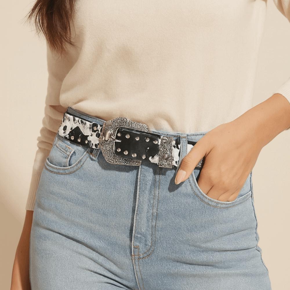 Vintage Leopard Print Belt Punk Style Y2k Waist Belt Personality Rivet Waist Belt Spicy Girls