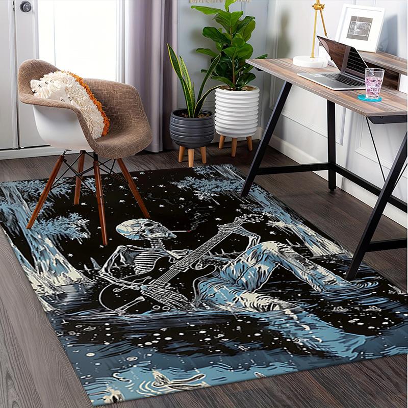 Spooky Skeleton Guitarist Chair Mat: Office Carpet with Gothic Vibes, Perfect for Home Decor and Gift Ideas Fits All Rooms