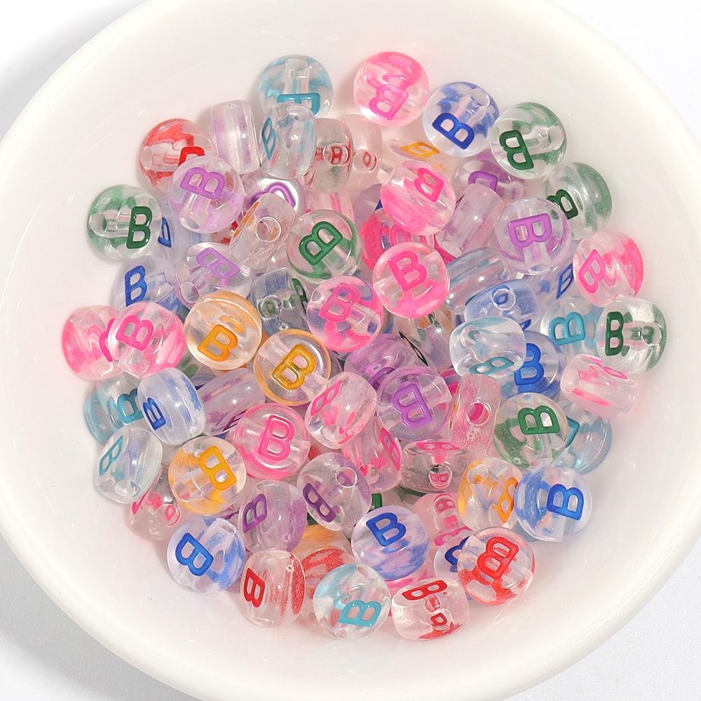 100Pcs Acrylic Flat Letter Beads Colored Alphabet Clear Round Loose Bead For Bracelet Necklace Charms Jewelry Making Accessories