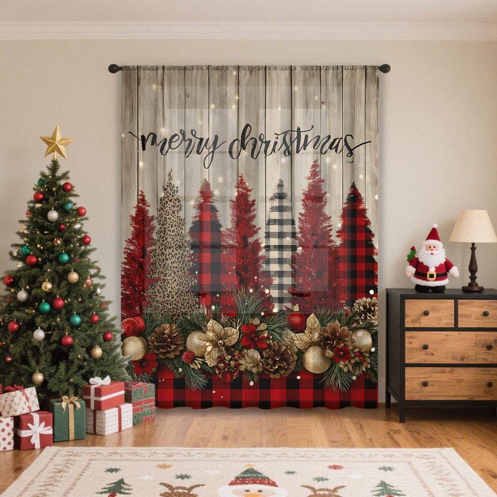 Single Panel Christmas Themed Curtain Lightweight Breathable Made Polyester Design Convenient Decoration Suitable Living Room Bedroom Dining Area