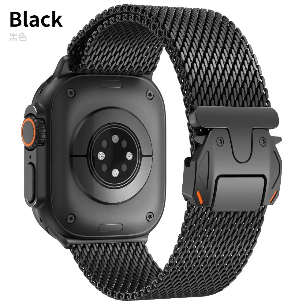

Міланський сітчастий ремінець для Apple Watch Band Ultra 3 49мм 46мм 45мм 44мм 42мм Металевий з нержавіючої сталі для iWatch Series11 10 9 8 7 6 5 Ultra 49mm чорний