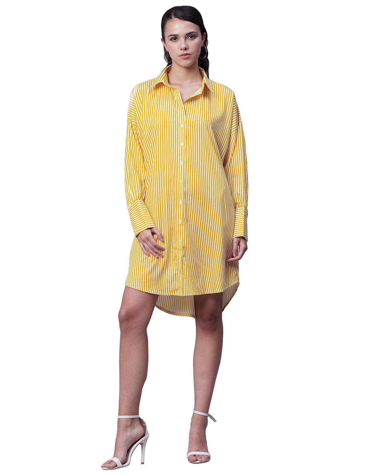 

Жіноча сукня-сорочка з принтом Moomaya, повсякденна міні-сорочка з довгими рукавами та коміром XS жовтий