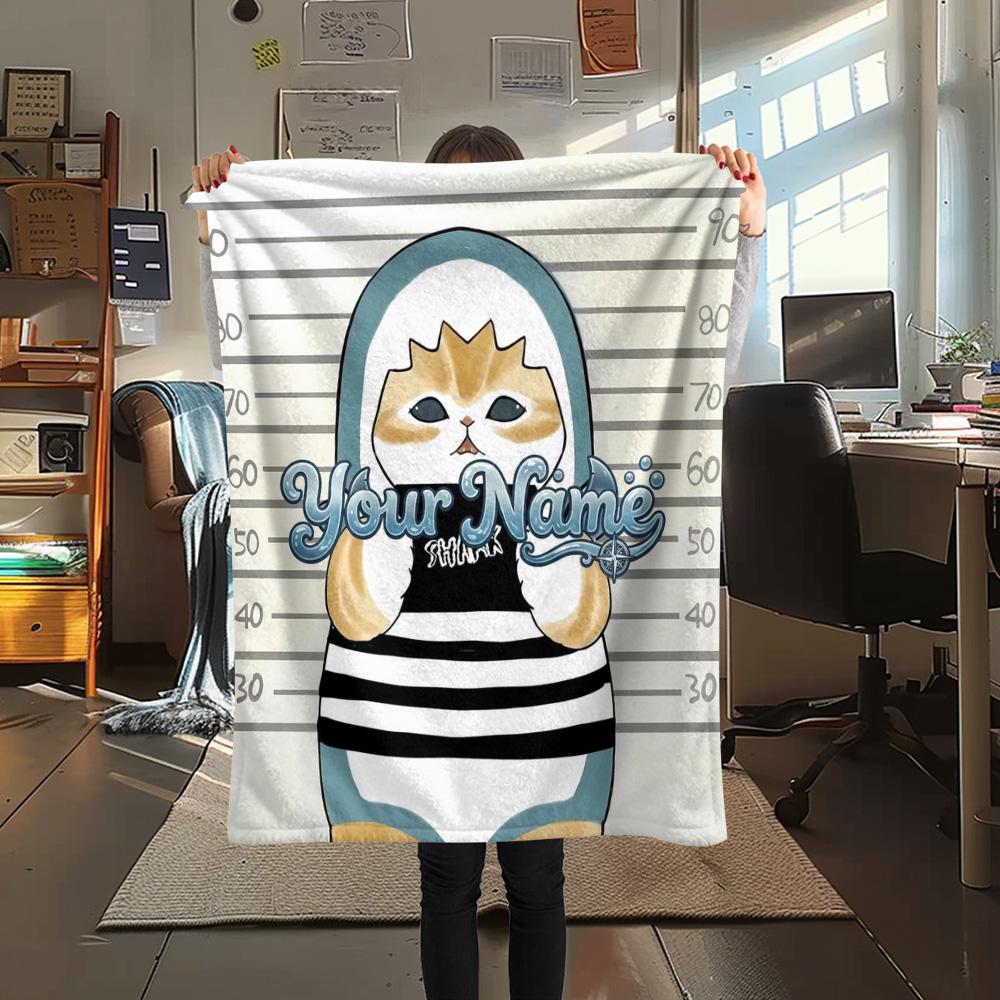 1PC Cat Donut Duo Custom Name Patterned Flannel Blanket Suitable For All Seasons For Home Decor Warmth And Comfort Gifts Holiday Present
