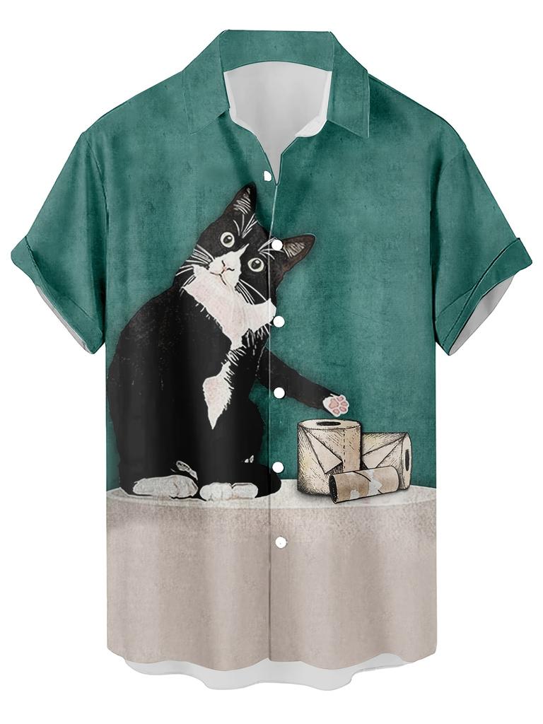 Lustige Cartoon-Katze 3D-gedrucktes Herrenhemd Für Männer Lustige Dinosaurier-Grafik-T-Shirts Mode Lässig Übergroß Herrenbekleidung
