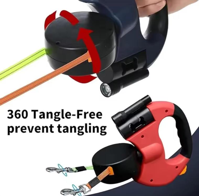 Double Ended Leash, Double Dog Leash for Two Dogs with Tangle-Free Swivel, Dog Leashs with LED Flashlight for Small & Large Dog